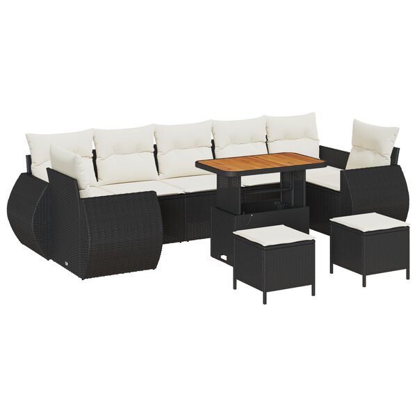 Ensemble de canapé de jardin vidaXL 10 pièces avec coussins noir rattan poly acacia