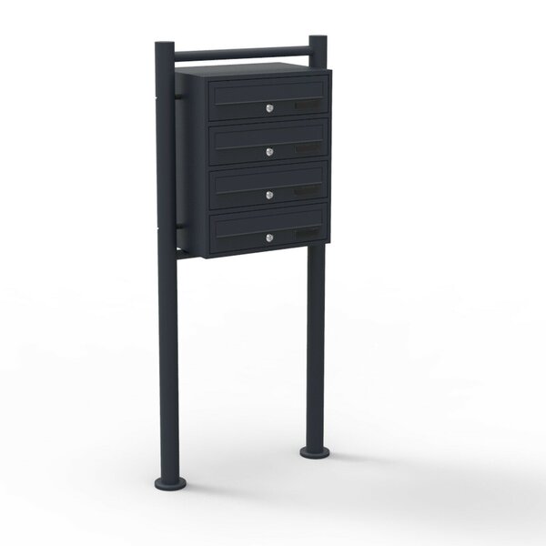Bloc 4 boites aux lettres sur pieds 4 entrées acier galvanisé noir