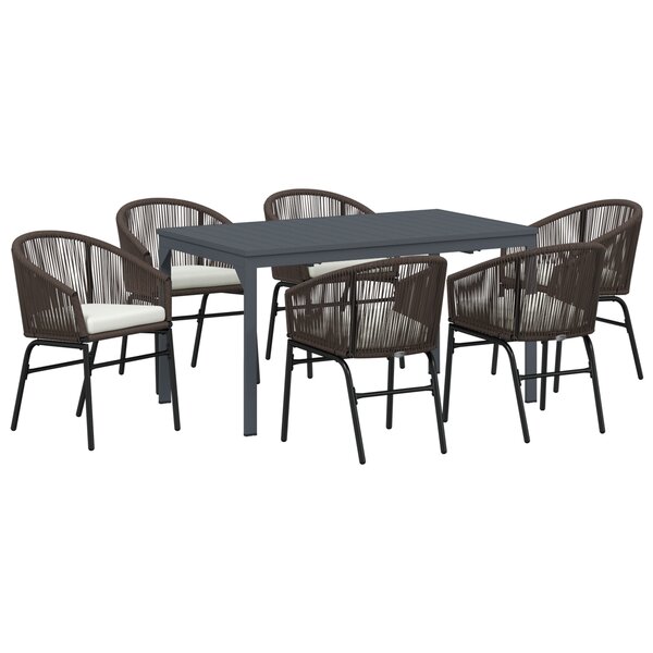 vidaXL Ensemble de salle à manger de jardin de 7 pièces avec coussins en poly rotin marron