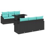 vidaXL Ensemble de canapé de jardin 7 Pièces Noir et bleu polyrotin