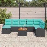 vidaXL Ensemble de canapé de jardin avec coussin 9 Pièces Noir Poly rotin