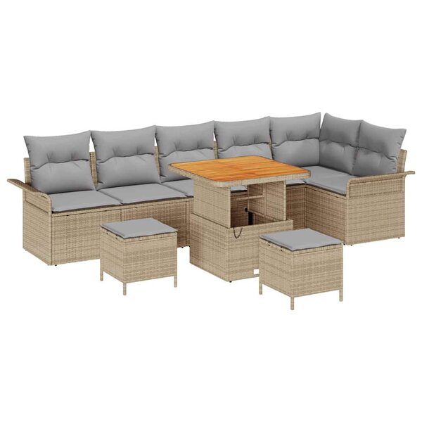 vidaXL Ensemble de canapé de jardin 9 Pièces Beige polyrotin