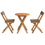 vidaXL Ensemble Bistro Pliable 3 Pièces avec Coussins en Bois Massif Acacia