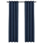 vidaXL Rideaux occultants Aspect lin avec œillets 2 Pièces Bleu 140x225cm
