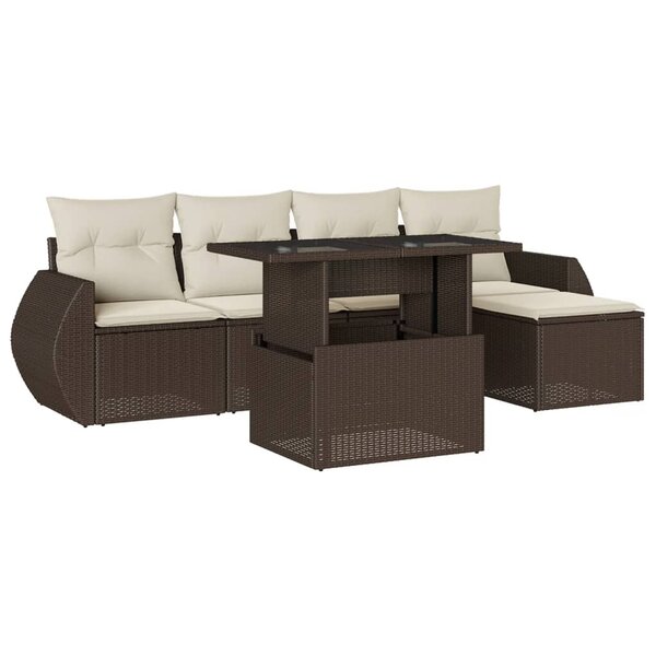 vidaXL Salon de jardin avec coussins 6 Pièces marron résine tressée