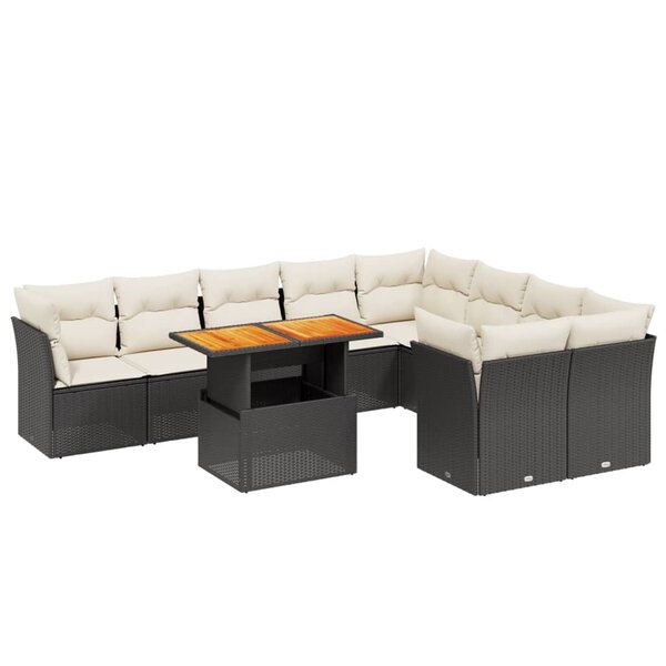 vidaXL Salon de jardin 10 Pièces avec coussins noir résine tressée