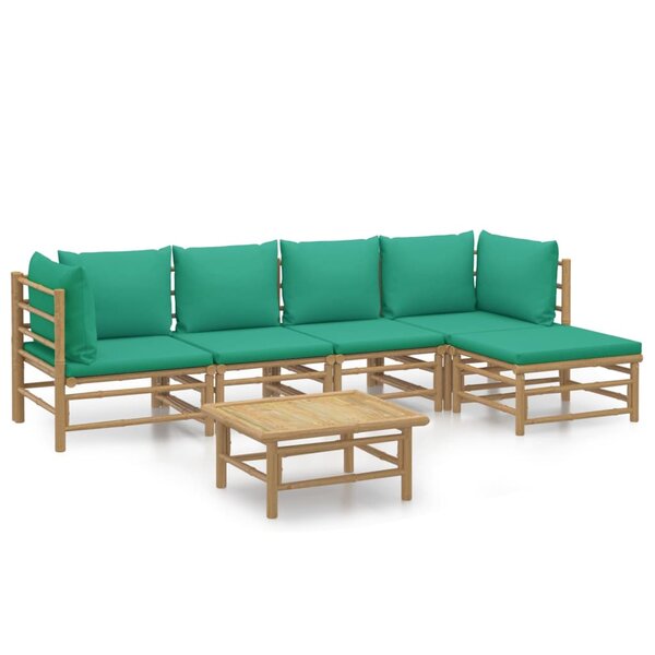 Salon de jardin meuble d'extérieur ensemble de mobilier 6 pièces avec coussins vert bambou 02_0016954
