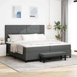 vidaXL Lit à ressort avec matelas et banc gris foncé 200x200 cm en tissu