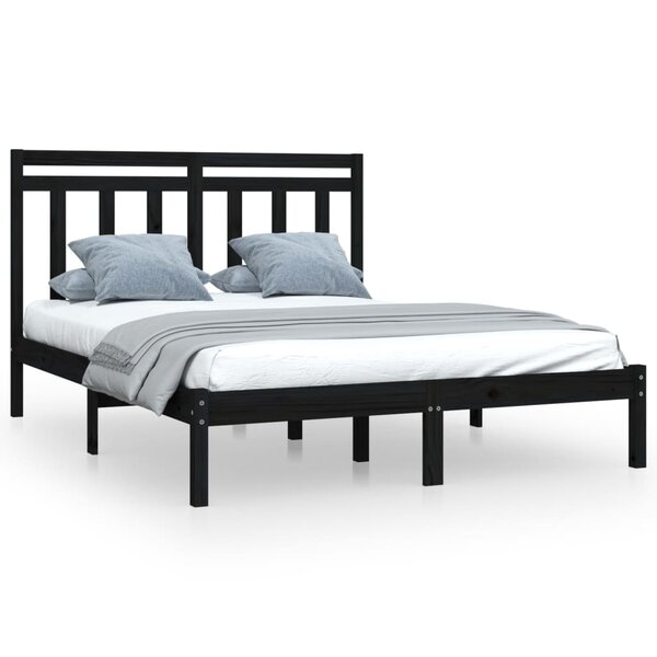 vidaXL Cadre de lit sans matelas noir 140x190 cm bois massif