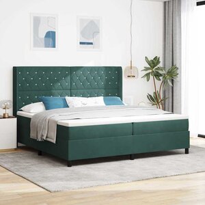 vidaXL Lit à ressorts avec matelas Vert foncé 200 x 200 cm Velours