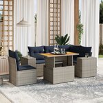 vidaXL Salon de jardin 6 Pièces avec coussins gris résine tressée