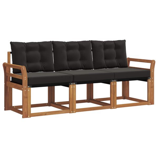 vidaXL Ensemble de canapés d'extérieur 3 pc Naturel et Noir