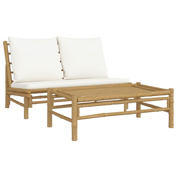 vidaXL Salon de jardin 2 Pièces avec coussins blanc crème bambou