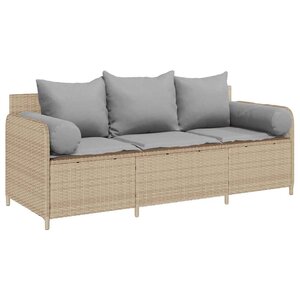 vidaXL Canapé de jardin avec coussins 3 places beige résine tressée