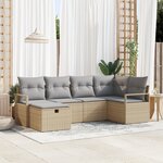 Ensemble de canapé de jardin 6 pièces avec coussins en rotin poly beige