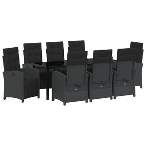 Set de salle à manger de jardin de 9 pièces avec coussins en poly rotin noir vidaXL