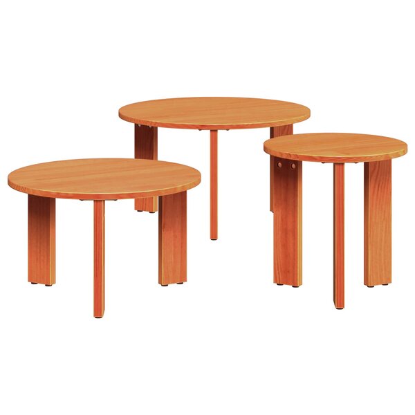 vidaXL Table basse 3 Pièces Brun cire Bois massif en pin