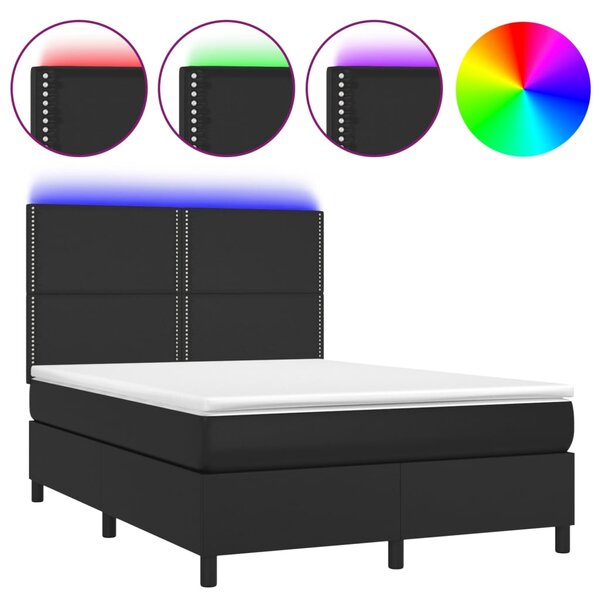 vidaXL Sommier à lattes de lit avec matelas et LED Noir 140x200 cm