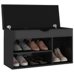 vidaXL Banc à chaussures et coussin Noir brillant Bois d'ingénierie