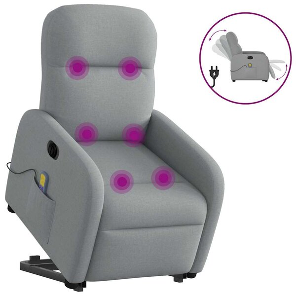 vidaXL Fauteuil inclinable de massage électrique Gris clair Tissu
