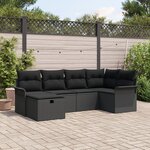 vidaXL Ensemble de Canapé de Jardin de 6 Pièces avec Coussins Noir Poly Rotin