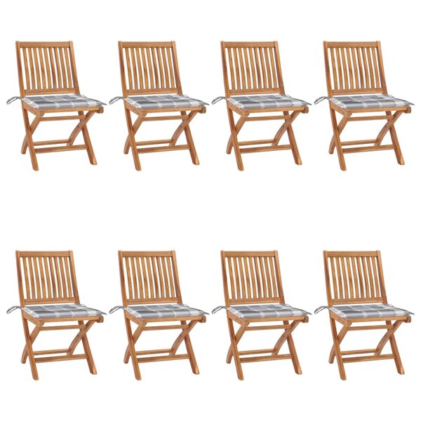 vidaXL Chaises pliables de jardin avec coussins lot de 8 Teck solide