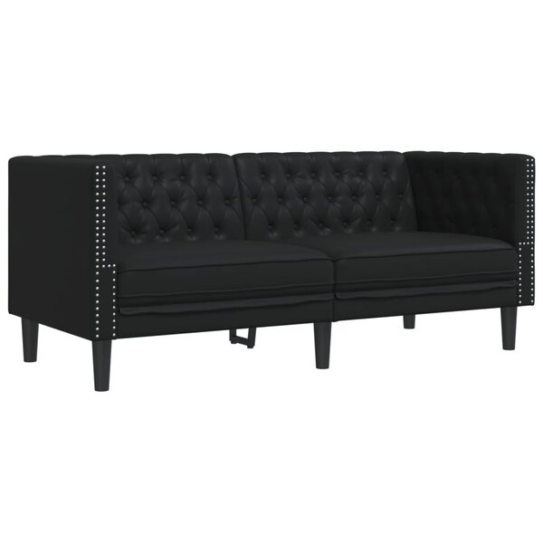 vidaXL Canapé à 2 places Chesterfield noir similicuir