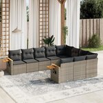 vidaXL Salon de jardin avec coussins 10 Pièces gris résine tressée