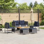 vidaXL Ensemble de Canapés d'Extérieur Gris et bleu marine Rattan et métal