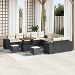 vidaXL Ensemble de canapé de jardin avec coussin 13 Pièces Noir et Crème