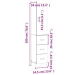vidaXL Buffet haut Chêne fumé 34 5x34x180 cm Bois d'ingénierie