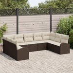 vidaXL Ensemble de canapé de jardin 9 pièces avec coussins Marron en poly rattan