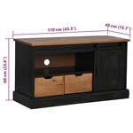 vidaXL Meuble TV HALDEN porte coulissante noir 110x40x60cm bois massif
