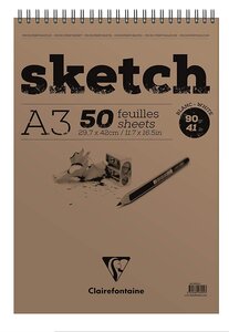 bloc Sketch spiralé 50F 29,7x42cm 90g grain très léger Blanc CLAIREFONTAINE
