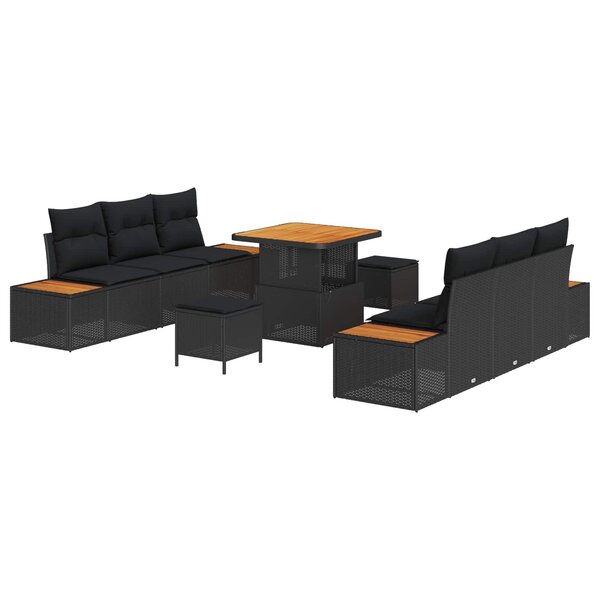 vidaXL Ensemble de canapé de jardin avec coussin 9 Pièces Noir