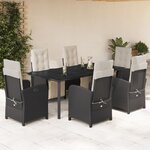 vidaXL Ensemble à manger de jardin coussins 7Pièces Noir Résine tressée