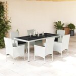 vidaXL Ensemble à manger de jardin et coussins 7 Pièces blanc rotin verre