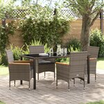 Ensemble de salle à manger de jardin 5 pièces avec coussins en Rattan poly gris