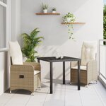 vidaXL Set de salle à manger de jardin 3 pièces avec coussins Beige Rotin synthétique.