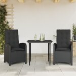 vidaXL Ensemble à manger de jardin avec coussins 3 Pièces Noir