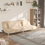 vidaXL Canapé-lit à 2 places avec deux oreillers crème tissu