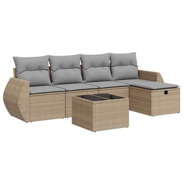 vidaXL Salon de jardin avec coussins 6 Pièces beige résine tressée