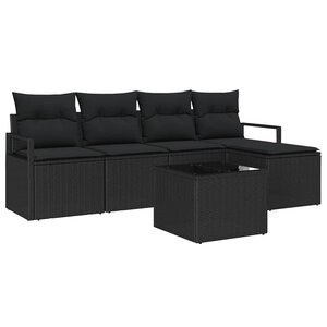 vidaXL Ensemble de Canapés avec coussin 6 Pièces Noir polyrotin