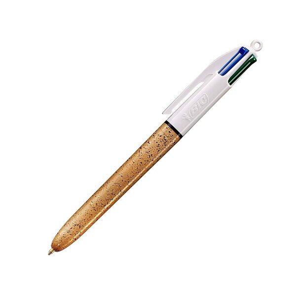 Stylo-bille bic 4 couleurs festif retractable rechargeable pointe moyenne corps blanc/doré BIC