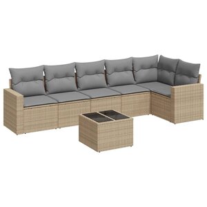 vidaXL Salon de jardin avec coussins 7 Pièces beige résine tressée