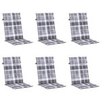 vidaXL Coussins de chaise jardin à dossier haut lot de 6 carreaux gris