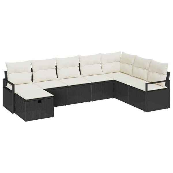 vidaXL Ensemble de canapé de jardin avec coussin 8 Pièces Noir et crème