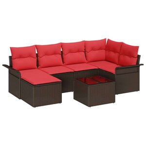 vidaXL Ensemble de canapé de jardin 7 Pièces Marron Poly rotin