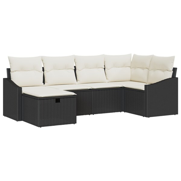 vidaXL Ensemble de 6 canapés de jardin avec coussins noir et poly rattan