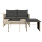 vidaXL Salon de jardin avec coussins 3 Pièces gris clair résine tressée